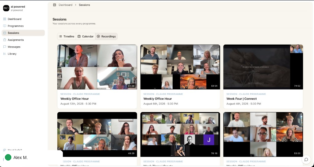 Sessions recordings library inside the AI Powered workspace